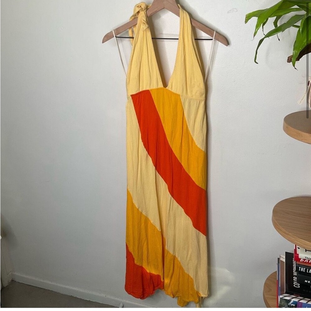 Free People Yellow Cream Maxi Dress with Orange Stripe